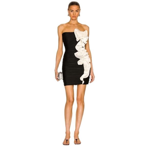 Daniele Carlotta Draped Mini Dress in Black & White 44 Large 8 10 New Womens - Picture 1 of 10